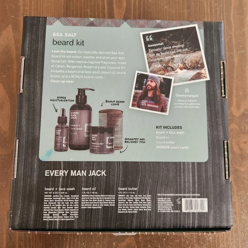 Every Man Jack Sea Salt Beard Kit - 4 Piece Set - OPEN BOX - New Never Used